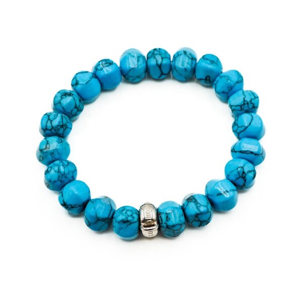 Thomas Sabo Simulated Turquoise Beaded Charm Carrier Bracelet 6.7 Inches - Picture 1 of 5